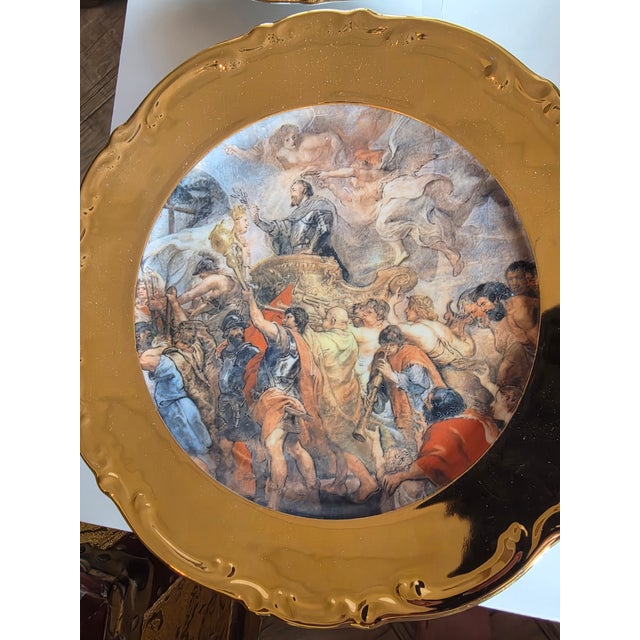 Six Old Master Renaissance Art Cabinet Plates With Gold Exterior Rims For Sale - Image 12 of 14