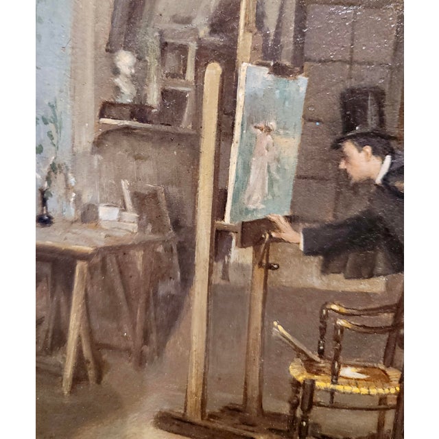 Light Gray Albert Jean Adolphe-Nude Model in Paris Artist Studio-1898 Oil Painting For Sale - Image 8 of 12