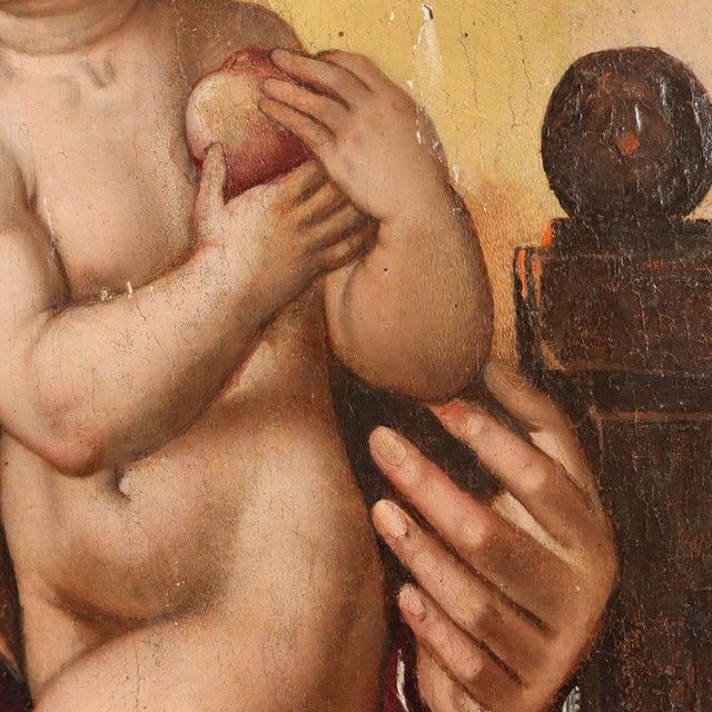 Italian Artist, Madonna Enthroned with Baby Jesus and Angels, Oil Painting on Panel For Sale - Image 7 of 14