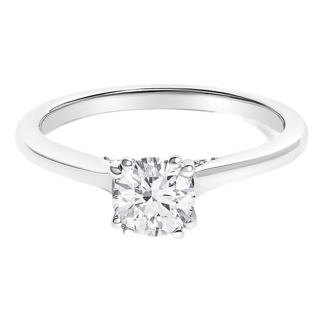 14K White Gold 7/8 Cttw Lab Grown Diamond Solitaire Cathedral Style Engagement Ring (F-G Color, VS1-VS2 Clarity) - Size 8 For Sale