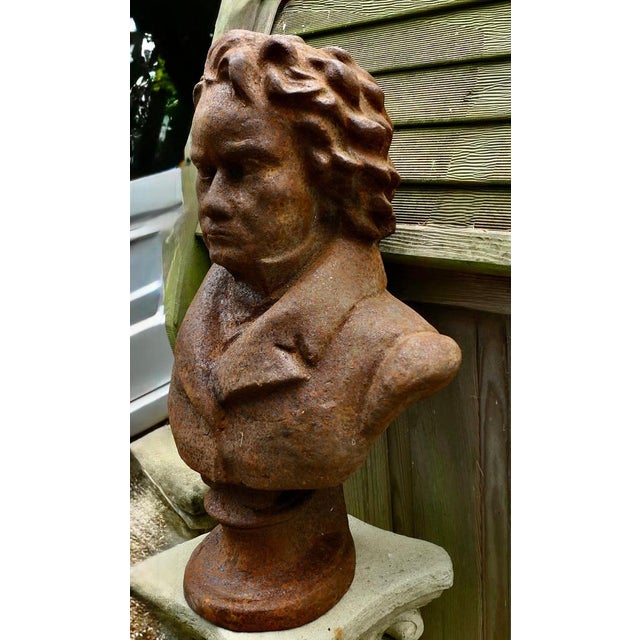 Weathered Cast Iron Bust of Ludwig Van Beethoven, 1930 For Sale - Image 4 of 6
