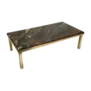Mid-Century Italian Quartzite Marble & Brass Coffee Table, 1970s