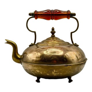 Antique JCB James Clews Brass Toddy Kettle With Amber Handle For Sale