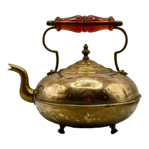 Antique JCB James Clews Brass Toddy Kettle With Amber Handle