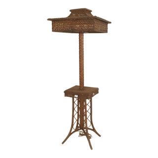 Heywood-Wakefield American Victorian Wicker Floor Lamp For Sale