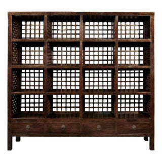 Antique Chinese Elm Lattice Bookcase Cabinet, 19th Century – Scholar’s Display Cabinet For Sale