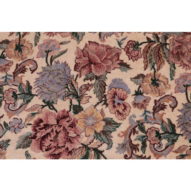 Beautiful Floral Square 1990's Pak-Persian Ivory/Ivory Wool Rug - 6'1'' X 6'2'' For Sale In New York - Image 6 of 9