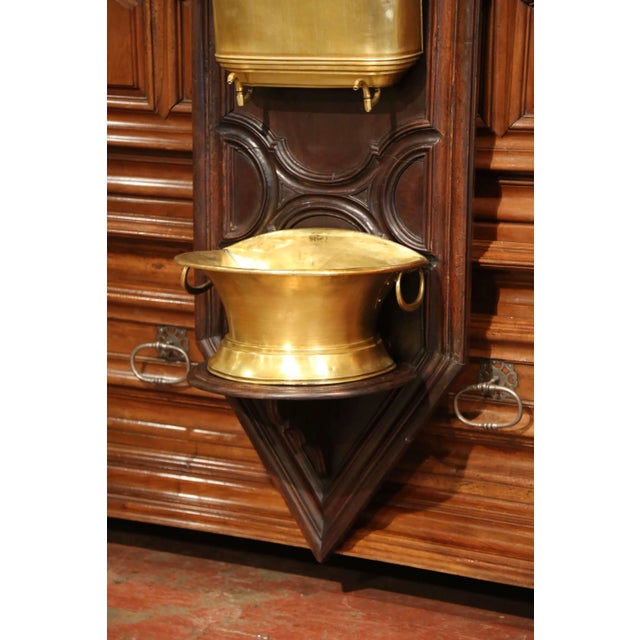 French Provincial 19th Century French Brass Lavabo Fountain on Carved Oak Wall Panel For Sale - Image 3 of 13