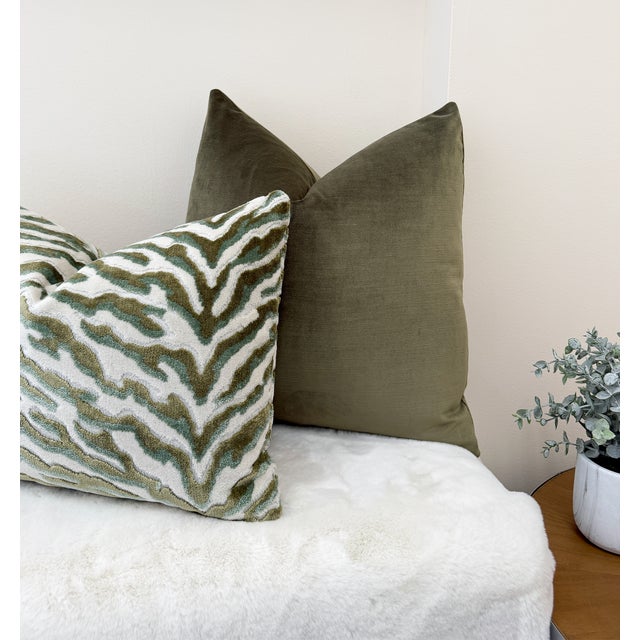 Not Yet Made - Made To Order Olive Green 20x20 Velvet Throw Pillow With Feather Down Insert For Sale - Image 5 of 5