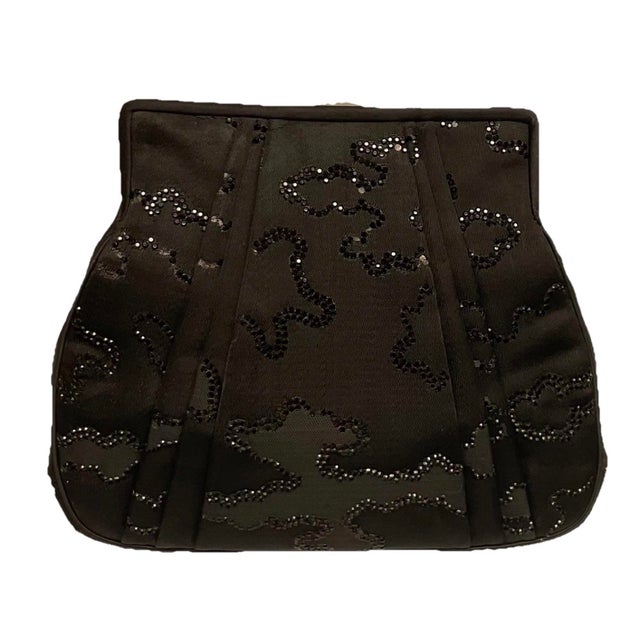 Judith Leiber Judith Leiber 80s Art Deco Style Frame Embroidery Marcasite Style Gemstone Velvet Shoulder Clutch Evening Bag Vintage For Sale - Image 4 of 9