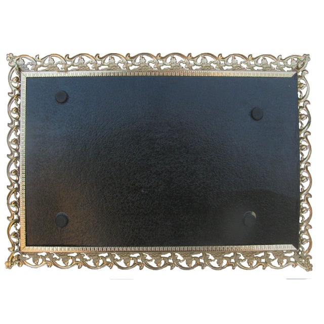 Art Deco 1950s Hollywood Regency Gilt Filigree & Mirror Vanity Tray For Sale - Image 3 of 4