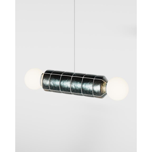 Modern Horizontal Pendant Light With Ceramic Base – Brown – Handcrafted For Sale - Image 6 of 6