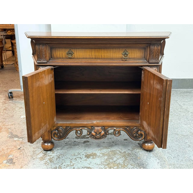 Empire Furniture Empire Manufacturing Company Tudor Revival Carved Walnut Buffet Cabinet, Circa 1920's For Sale - Image 4 of 12