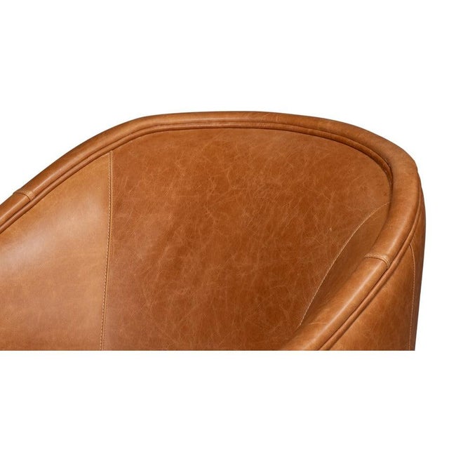 Barrel-Back Swivel Lounge Chair, Chestnut Brown Leather For Sale - Image 9 of 12