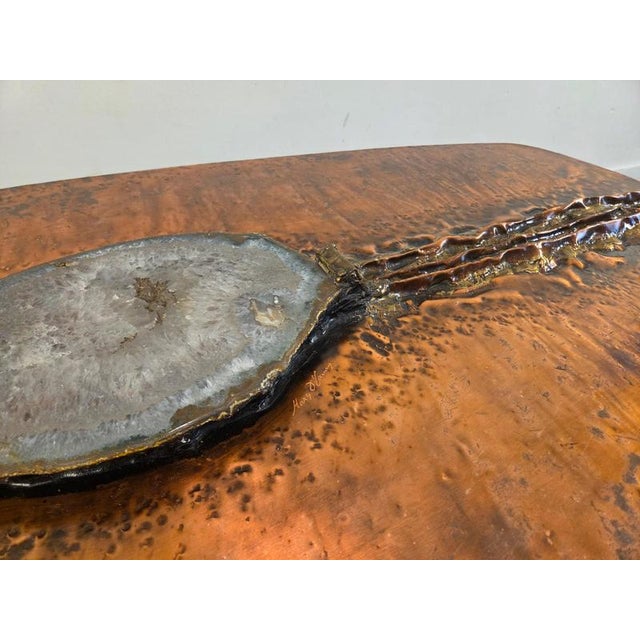 Metal Large Coffee Table in Copper with Crystal Agathe Stone from Marc Dhaenens Bel, 1975 For Sale - Image 7 of 10