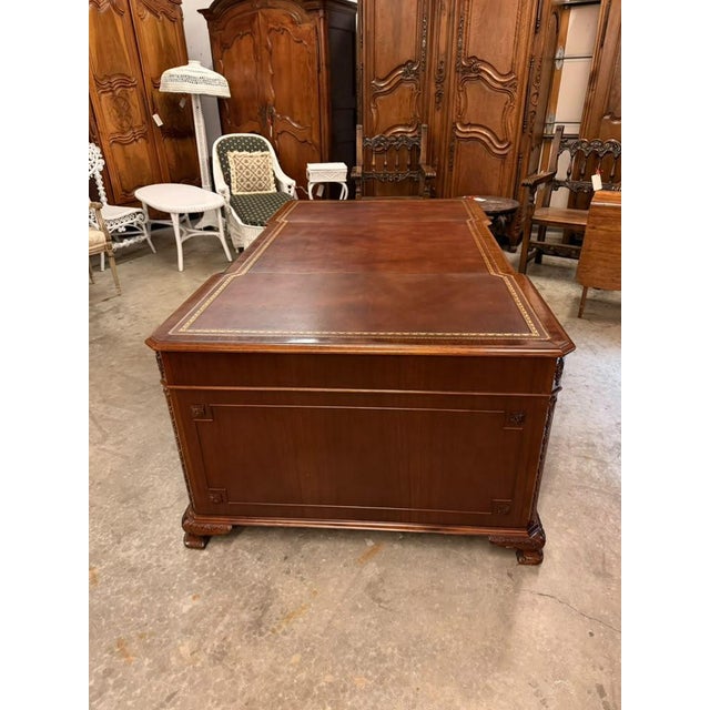 Mid-20th Century Chippendale Style Mahogany Partners Executive Desk With Embossed Leather Top, Circa 1950s For Sale - Image 15 of 18