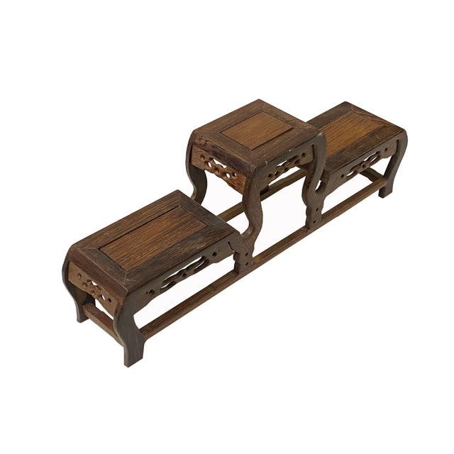 This is an oriental small tabletop curio display stand/easel with brown color. Dimensions: w14" x d3"x h5.5" ( section w3"...