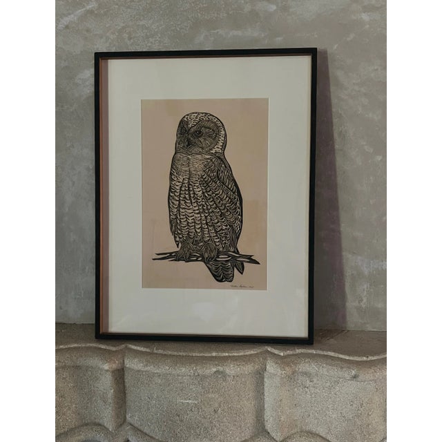Owl Woodblock Letterpress Print Signed by Susan Acker, C. 1975 For Sale - Image 11 of 12