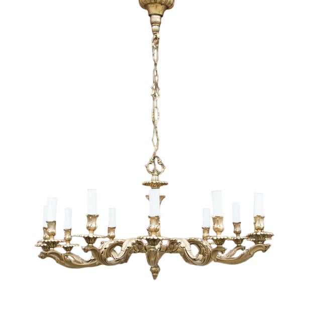 Large Mid 20th Century Brass Chandelier, Western Europe, 1950s For Sale