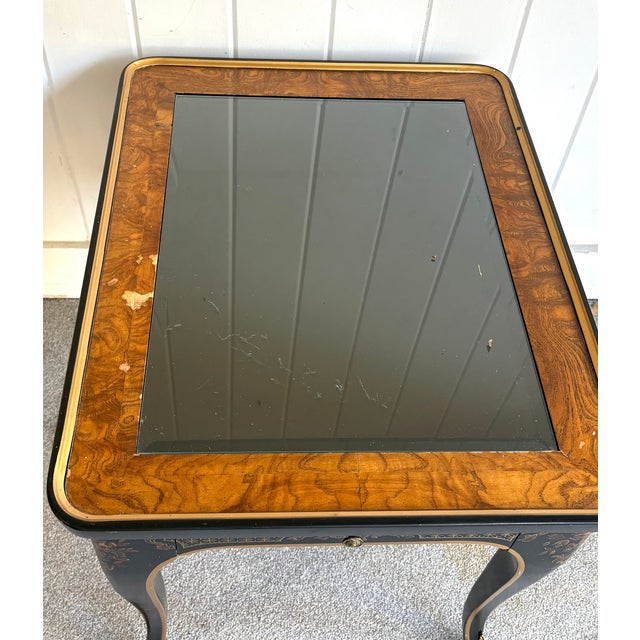 1960s 1960s Drexel Et Cetera Black Chinoiserie Glass-Top Side Table For Sale - Image 5 of 10