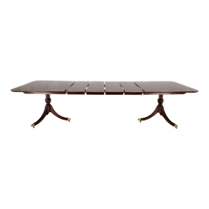Double Pedestal 4 Leafs Banded Mahogany Dining Table by Kittinger