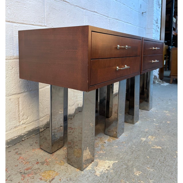 Late 20th Century Vintage Modern Walnut and Metal Office End Tables For Sale - Image 5 of 15