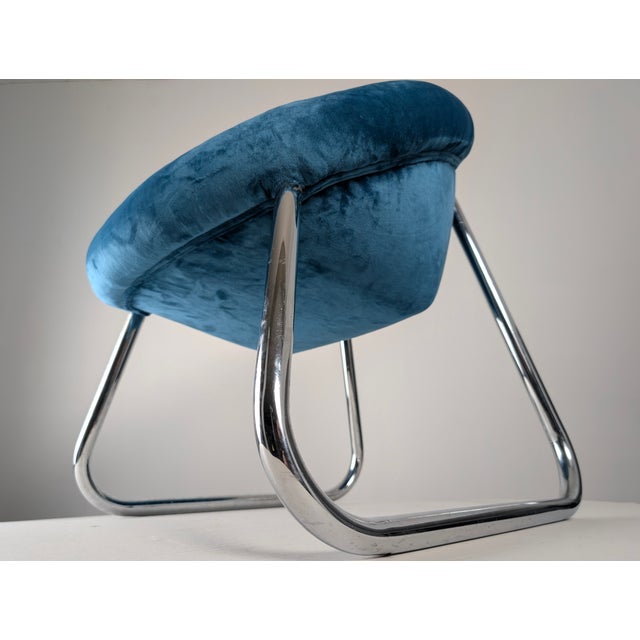 Chromed Metal and Blue Velvet Armchairs, Set of 2 For Sale - Image 6 of 15