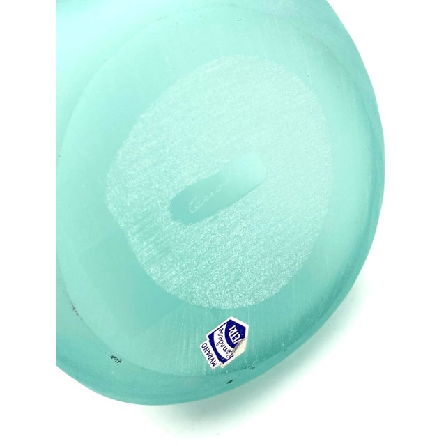 Green 1970s Gino Cenedese Aqua Green Murano Frosted Glass Vase For Sale - Image 8 of 9
