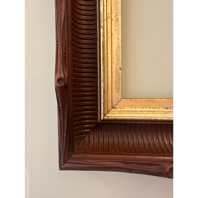 Vintage Victorian/Art Nouveau Style Deep Well Faux Bois Wood Picture Frame With Gilt Insert For Sale - Image 4 of 12