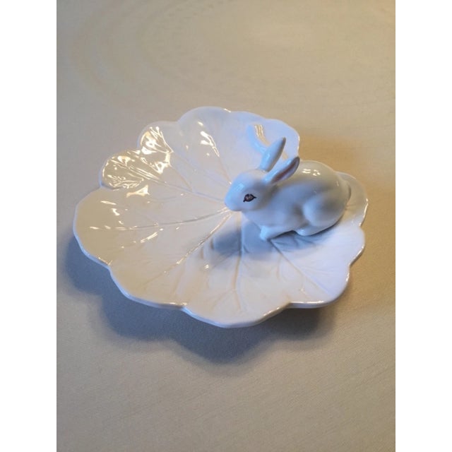 Beautiful vintage **Bordallo Pinheiro Majolica rabbit plate** featuring a charming white rabbit surrounded by intricate...