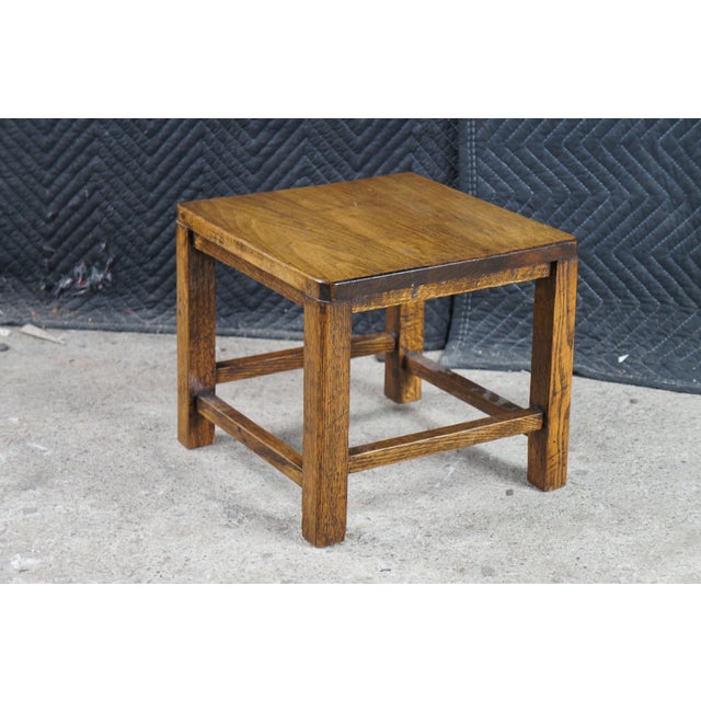 Antique 1920s Mission Arts & Crafts Oak Stool Side Table Plant Sculpture Stand For Sale - Image 4 of 8