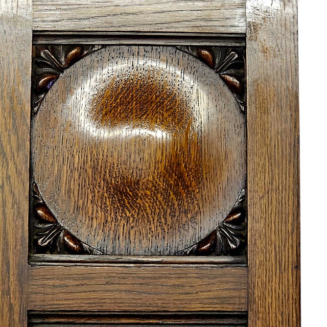 Wood Arts & Crafts Carved Oak Wardrobe Armoire With Mirror Door, 76" For Sale - Image 7 of 15