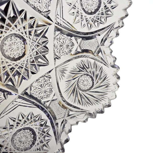 Abp American Brilliant Cut Glass Scalloped Hob Star Dish Sawtooth Pinwheel Bowl For Sale In San Francisco - Image 6 of 12