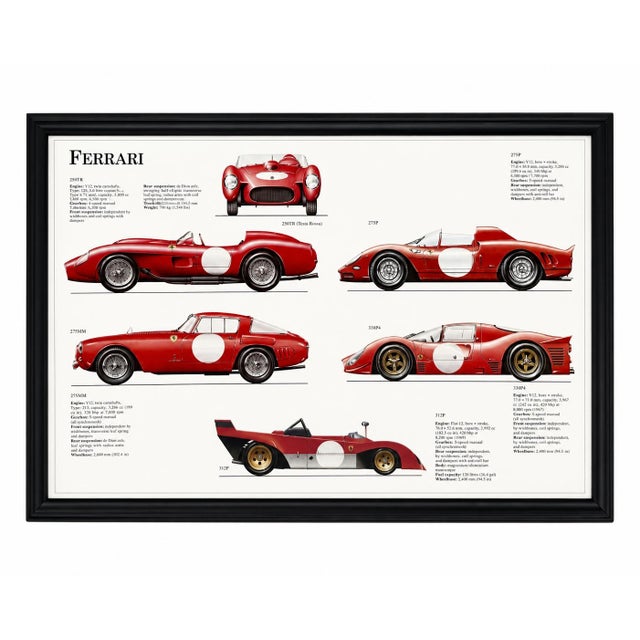 1980s Vintage 1980s Framed Ferrari Sports Car Lithograph Print 12 X 18 In For Sale - Image 5 of 9