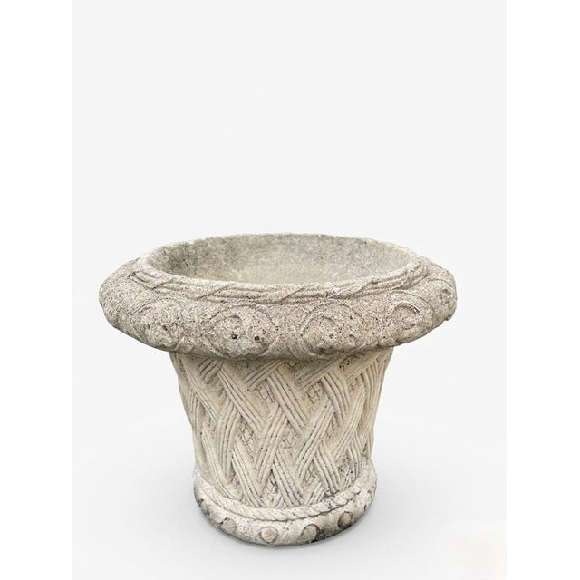 Vintage Cast Stone Basket Weave Garden Planter For Sale - Image 4 of 10