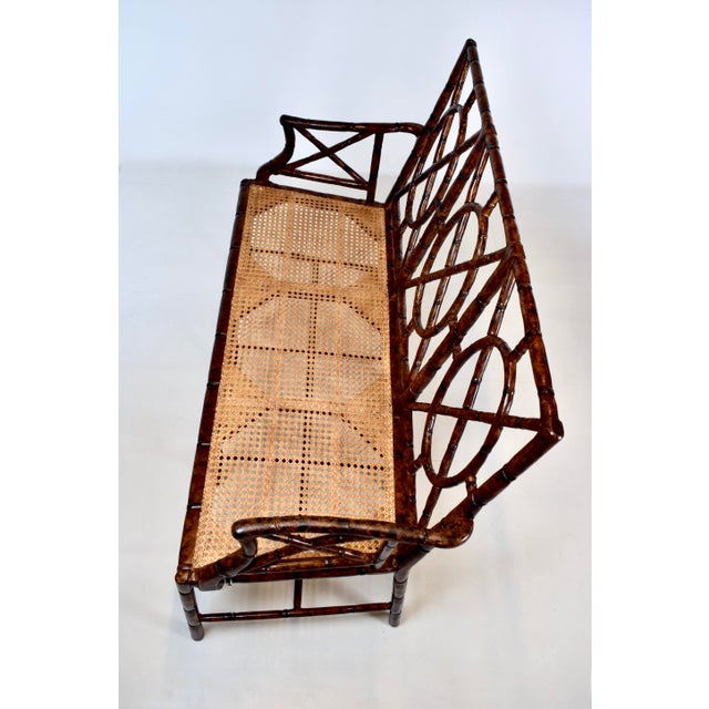 Faux Bamboo Settee With Leather Cushion, Tortoise Shell Finish For Sale - Image 10 of 15