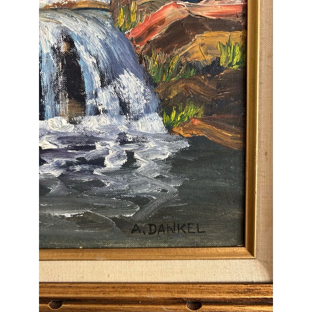 1960s Vintage 1960’s Impressionist Rocky Landscape Oil Painting With Waterfall For Sale - Image 5 of 6