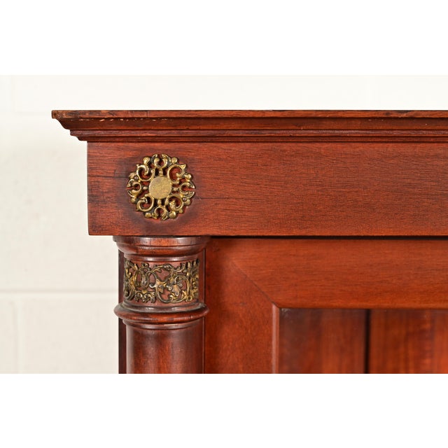 Wood Antique French Empire Carved Mahogany Bookcase With Mounted Ormolu, Circa 1890s For Sale - Image 7 of 14