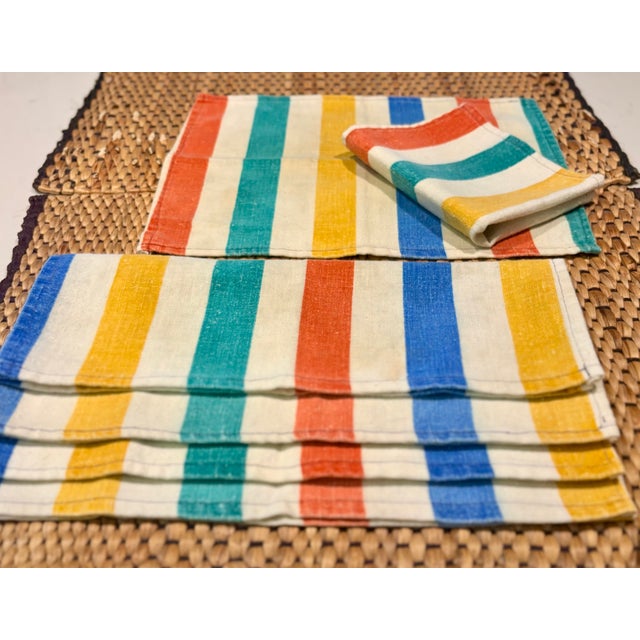 Mid-Century Modern Mid 20th Century Mid-Century Modern French Striped Tea Towel Napkins - Set of 6 For Sale - Image 3 of 10