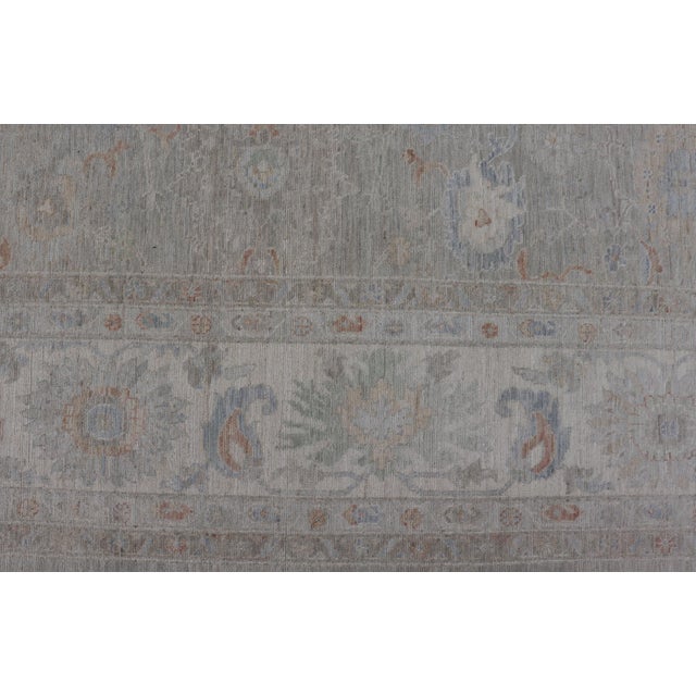 Textile Oushak Rug With Muted Sage Green Base and Subtle Pastel Accents 13'6 X 19'0 For Sale - Image 7 of 12