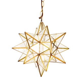 Matthew Izzo Home - 15" Clear Glass & Brass Moravian Star Pendant For Sale