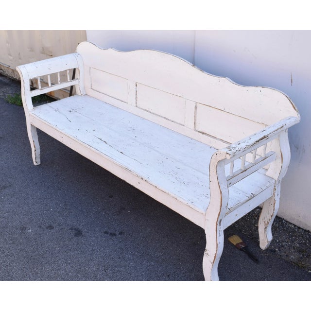 Wood Painted Pine and Oak Bench or Settle, Circa 1890 For Sale - Image 7 of 12