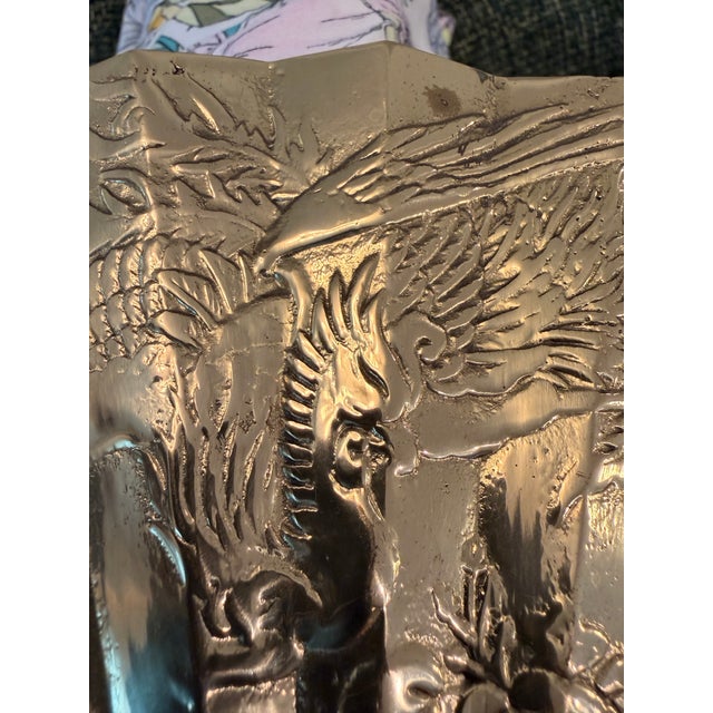 1970s Brass Fenghuang (Chinese Phoenix) Fan Plaque, Chinoiserie Wall Decor For Sale - Image 5 of 7