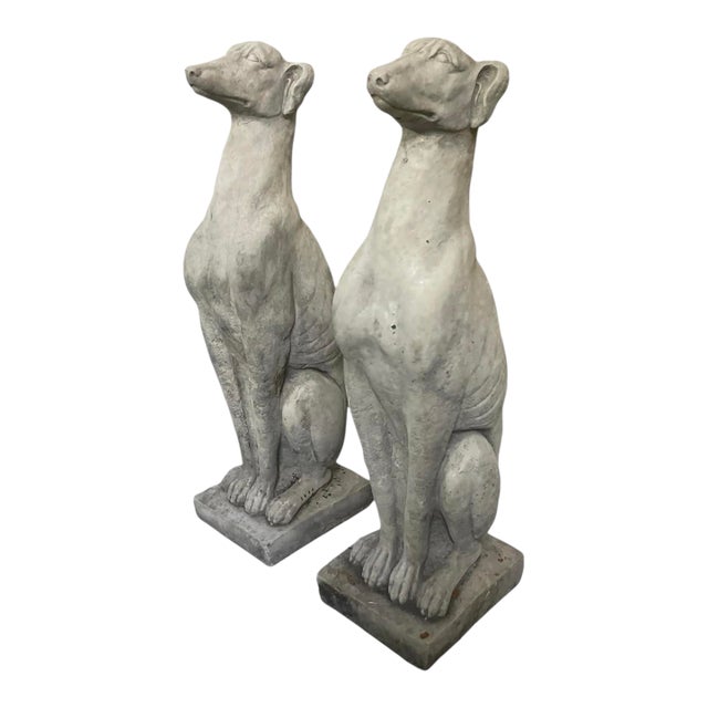 Pair of Neoclassical Style Cast Stone Seated Greyhounds For Sale