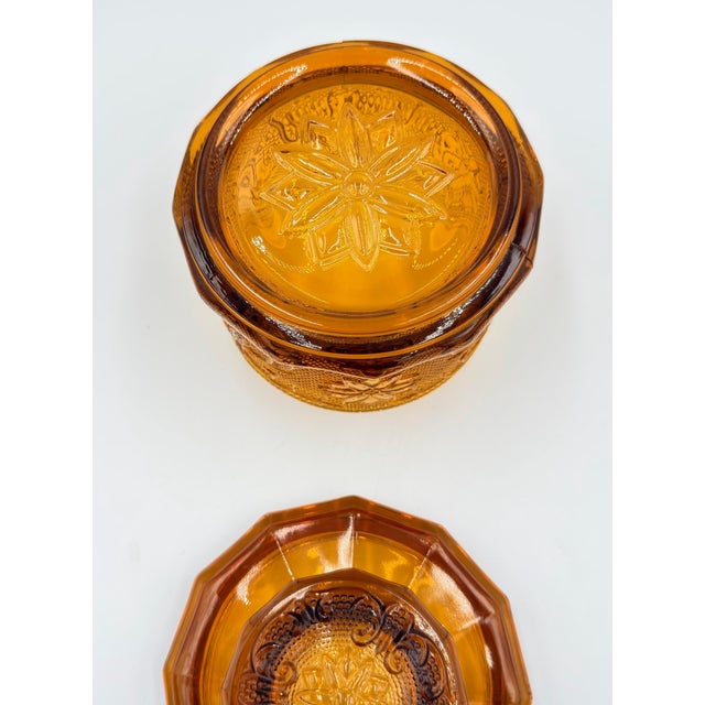 Glass 1960s Indiana Sandwich Glass Tiara Amber Canister & Lid For Sale - Image 7 of 10