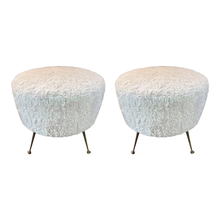 Pair of 1950s Italian Modern Ottomans With Brass Legs | Chairish