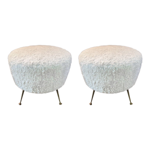 Pair of 1950s Italian Modern Ottomans With Brass Legs