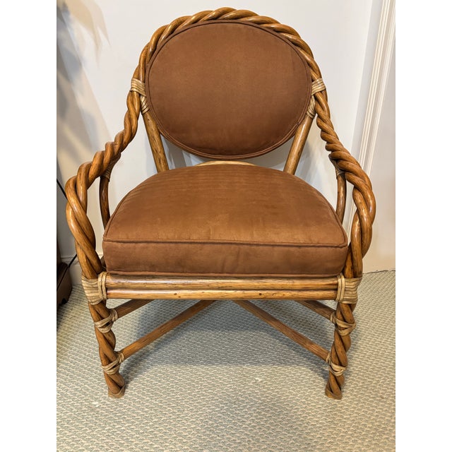 McGuire refurbished, Vintage, mid-century chairs constructed in sought after, twisted rattan. Quality baker construction...
