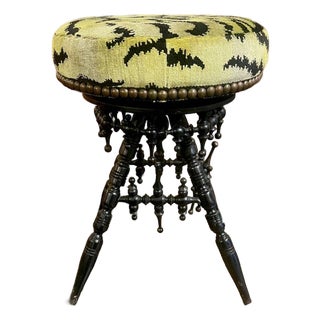 English Regency Ebonized Stool With Scalamandre Tiger Velvet For Sale