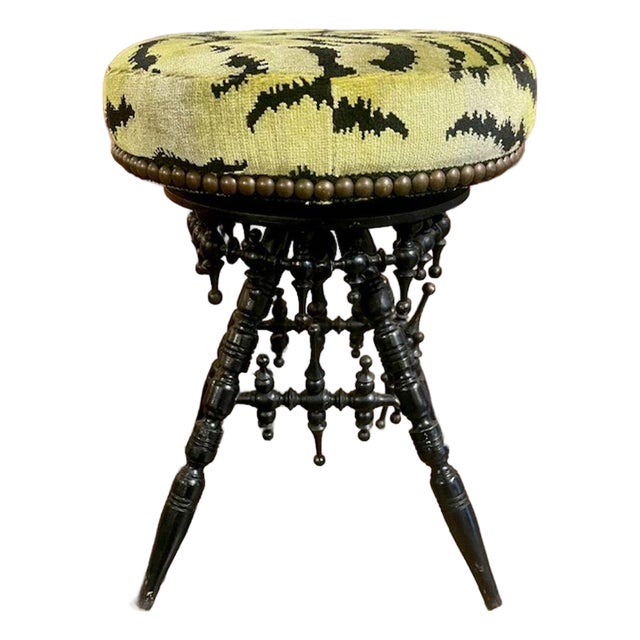 English Regency Ebonized Stool With Scalamandre Tiger Velvet For Sale